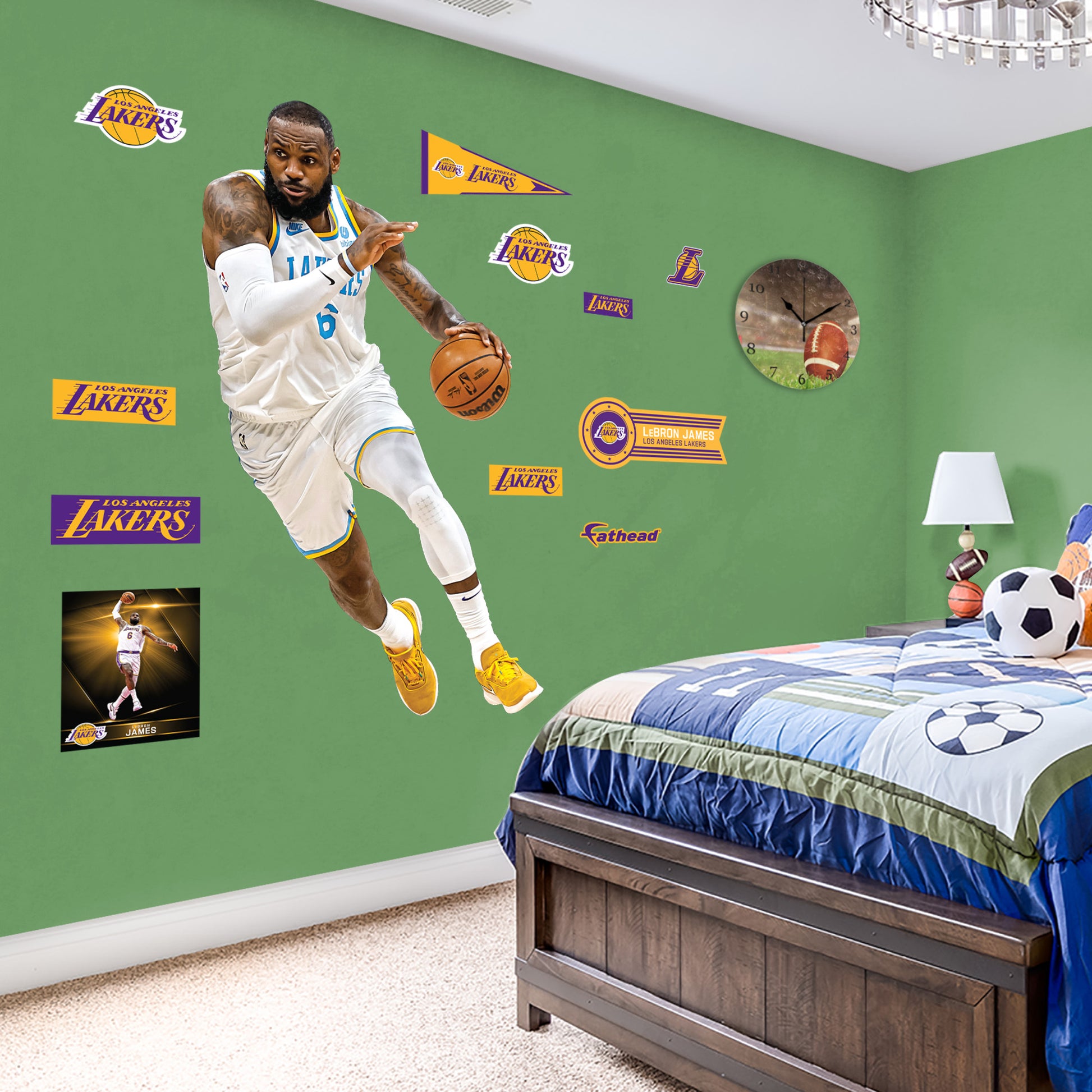 LeBron James for Los Angeles Lakers: Black Jersey - NBA Removable Wall Decal Life-Size Athlete + 2 Wall Decals 45W x 78H