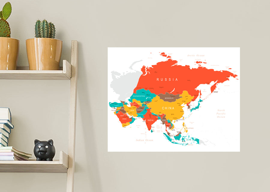 Maps: Asia Color Block Mural        -   Removable Wall   Adhesive Decal