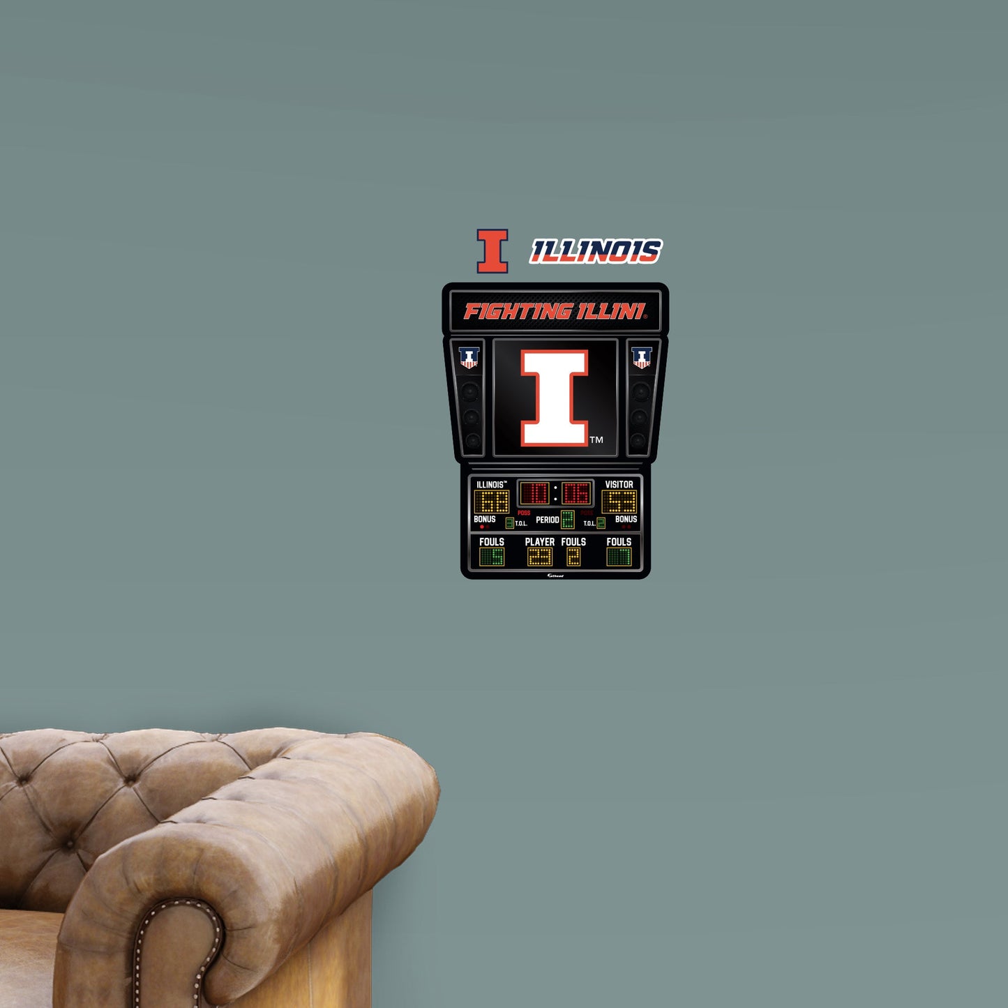 Illinois Fighting Illini:   Basketball Scoreboard        - Officially Licensed NCAA Removable     Adhesive Decal
