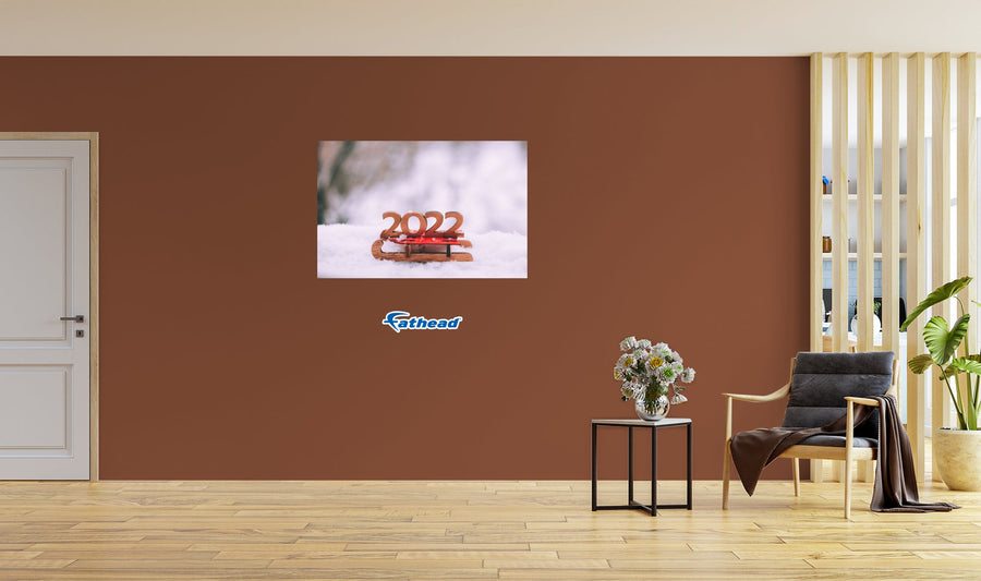 New Year: Little 2022 Sleigh Poster - Removable Adhesive Decal