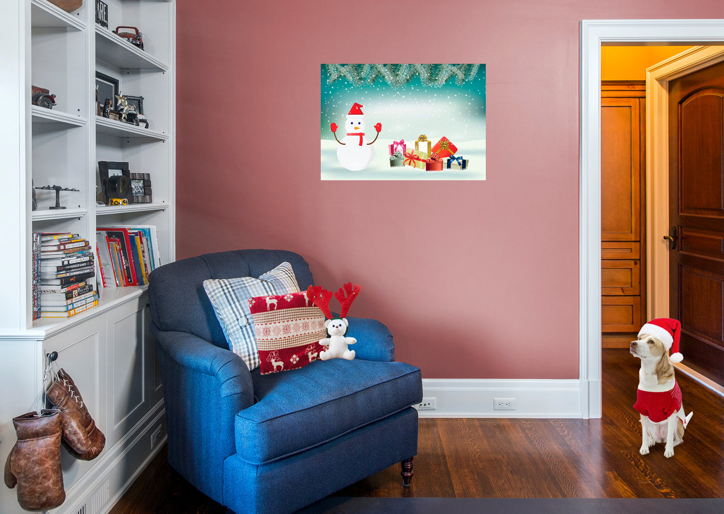 Christmas:  Snowman with Red Mittens Poster        -   Removable     Adhesive Decal