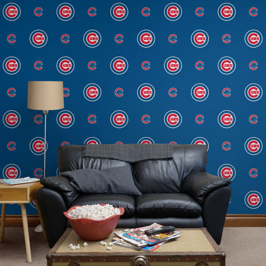Chicago Cubs (Blue): Logo Pattern - Officially Licensed MLB Peel & Stick Wallpaper