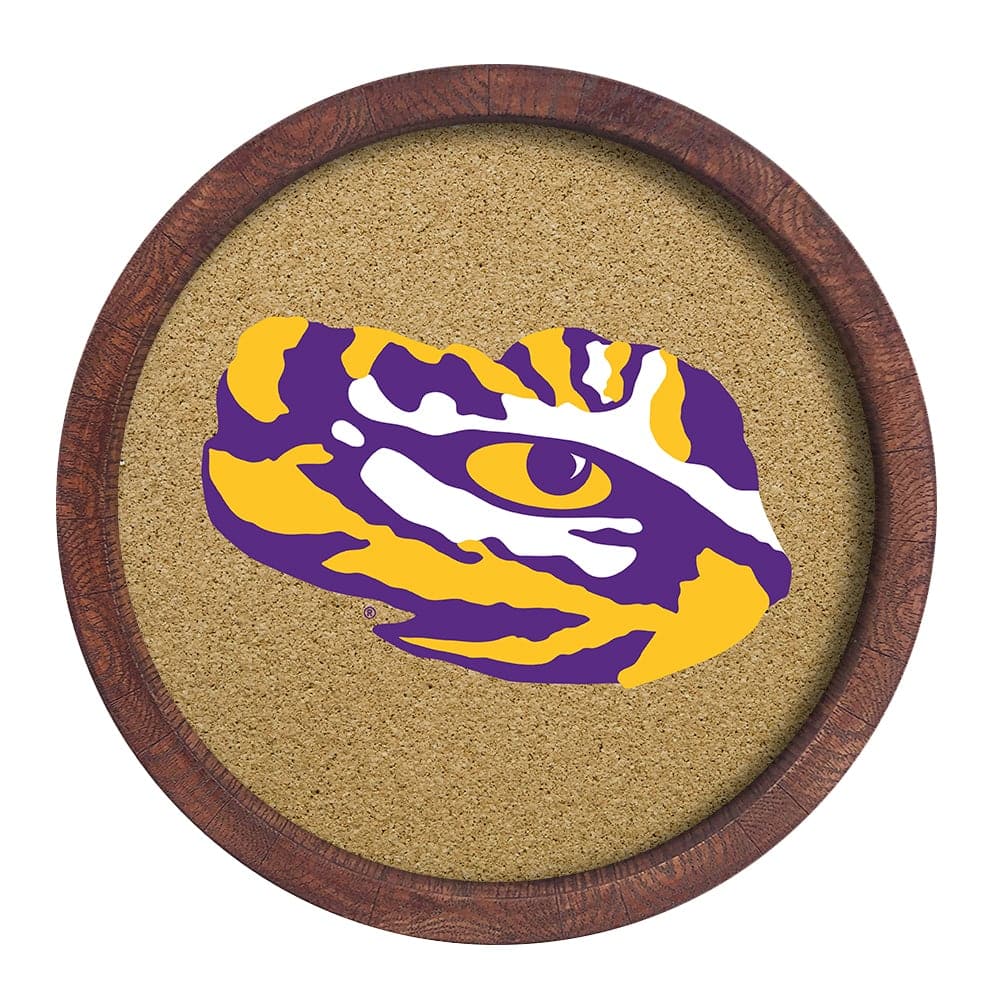 LSU Tigers: Tiger Eye - "Faux" Barrel Framed Cork Board - The Fan-Brand