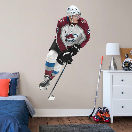 Life-Size Athlete + 2 Team Decals (43"W x 78"H) If you can't make it out to the rink, bring the rink to your TV room with a high-quality, movable decal of Colorado Avalanche defenseman Cale Makar. Show your support for this first-round pick and Calder Memorial Trophy winner on game day with this heavy-duty wall decal. After all, when it comes to showing your support for the Avs, you gotta go big or go home.