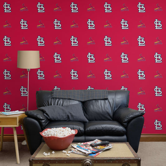 St. Louis Cardinals (Red): Logo Pattern - Officially Licensed MLB Peel & Stick Wallpaper