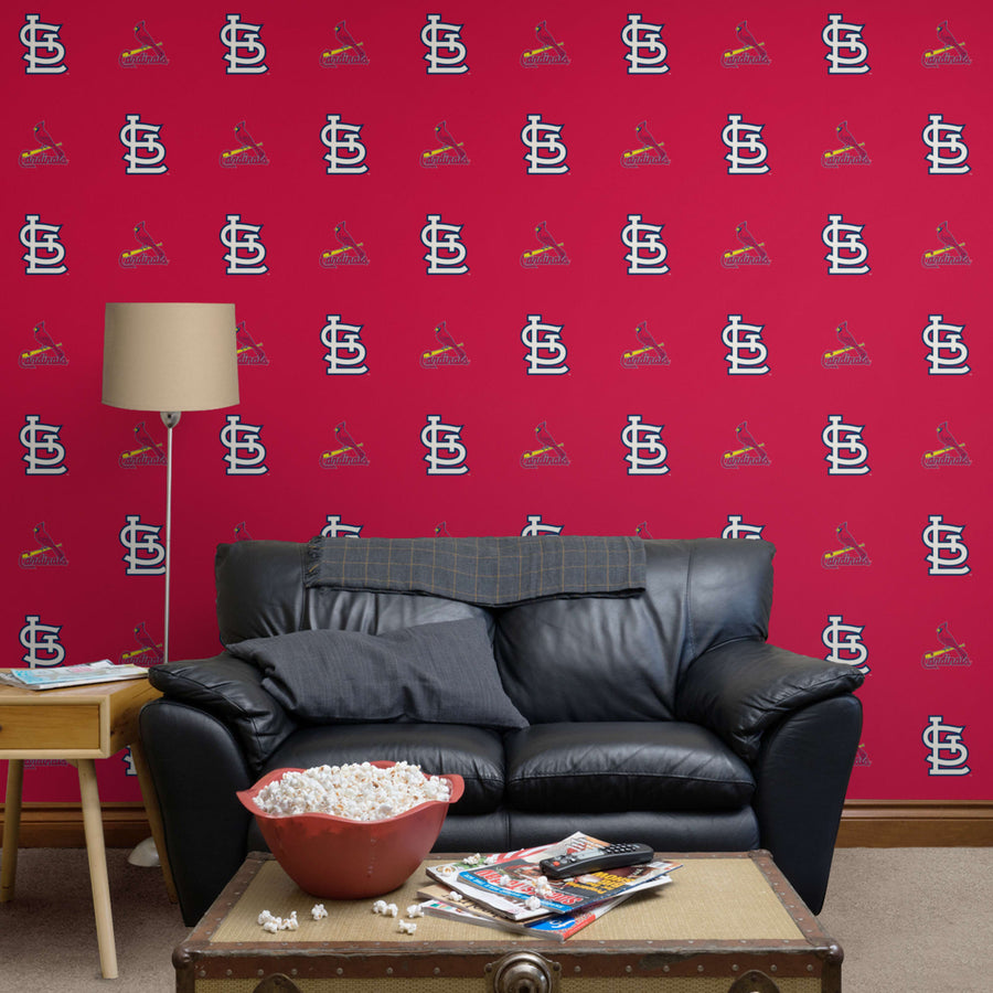 St. Louis Cardinals (Red) - Logo Pattern - Peel & Stick Wallpaper - Official MLB - Reusable Vinyl Wall Decals