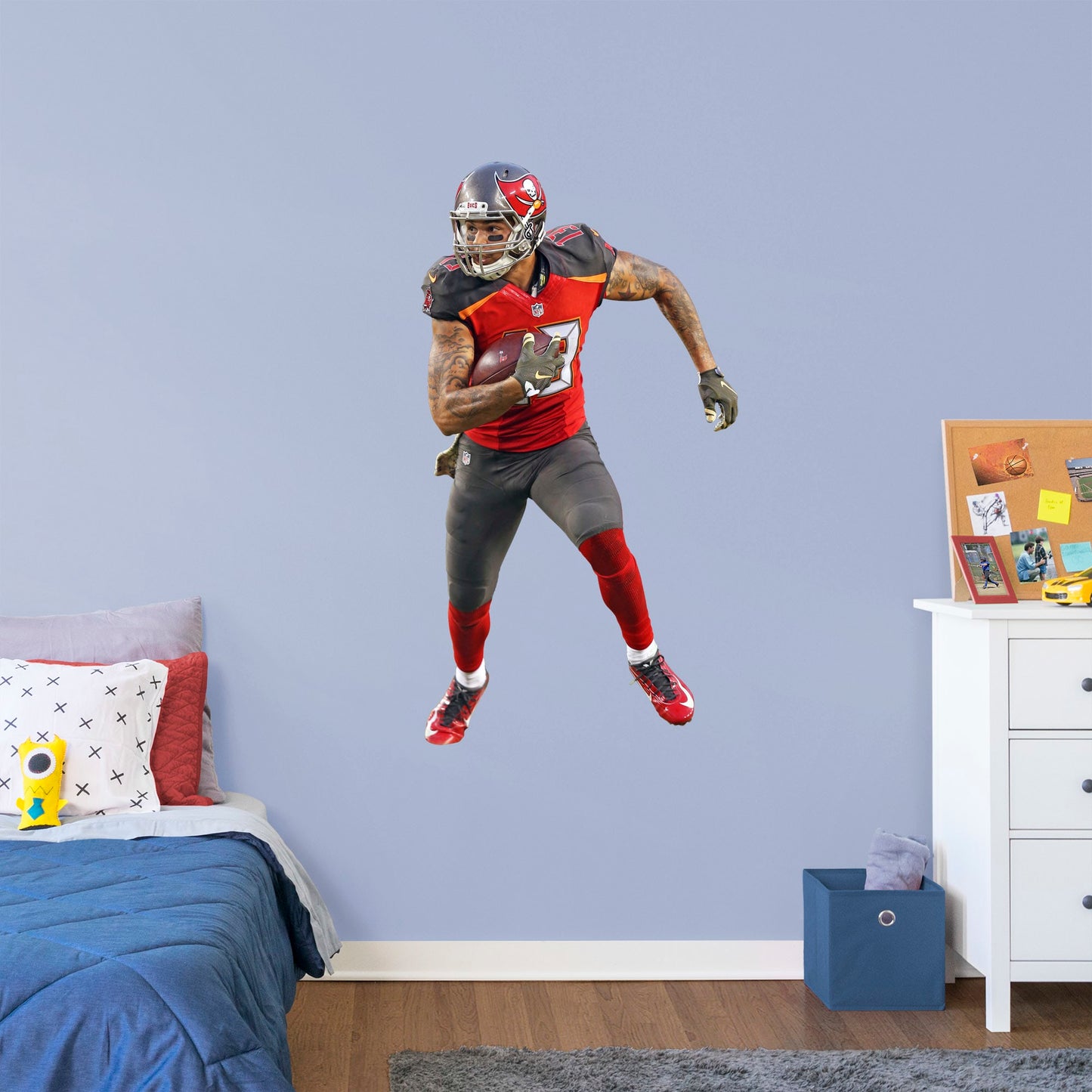 Life-Size Athlete + 2 Decals (42"W x 78"H) Bring the action of the NFL into your home with a wall decal of Mike Evans! High quality, durable, and tear resistant, you'll be able to stick and move it as many times as you want to create the ultimate football experience in any room!