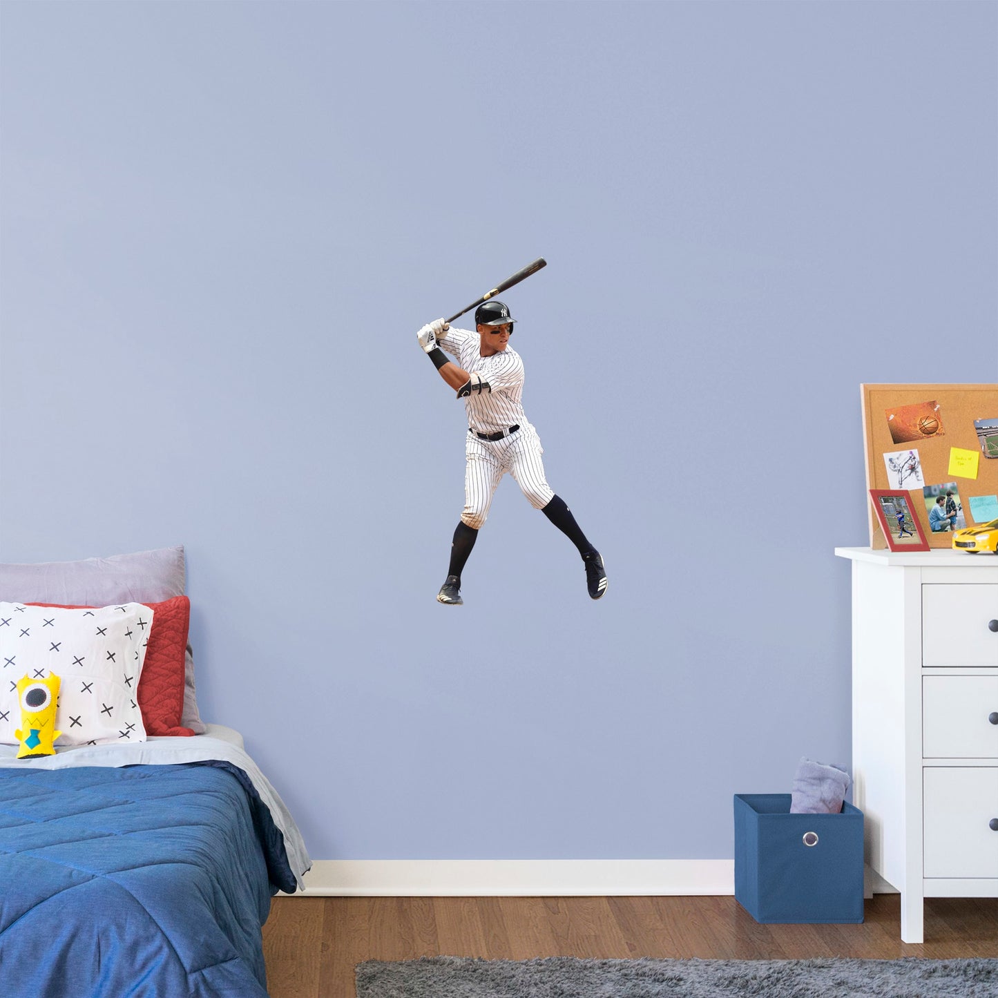 Giant Athlete + 2 Decals (28"W x 51"H) Feed your inner sports fanatic with this unique Aaron Judge wall decal. Perfect for unseasoned Yanks or lifelong season-ticket holders, the reusable image of the 2017 Rookie of the Year pick can be moved from room to room with ease. The verdict is in: this adhesive graphic is perfect die-hard fans of The Judge.