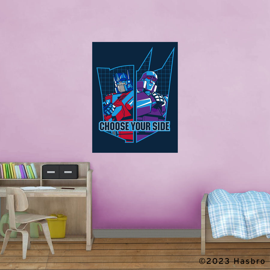 Optimus Prime & Megatron - "Choose Your Side" - Peel & Stick Poster - Official Hasbro - Transformers - Reusable Vinyl Wall Decal