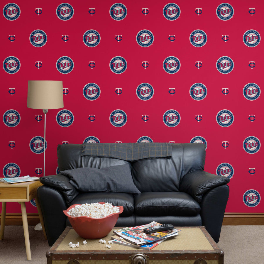 Minnesota Twins (Red) - Logo Pattern - Peel & Stick Wallpaper - Official MLB - Reusable Vinyl Wall Decals