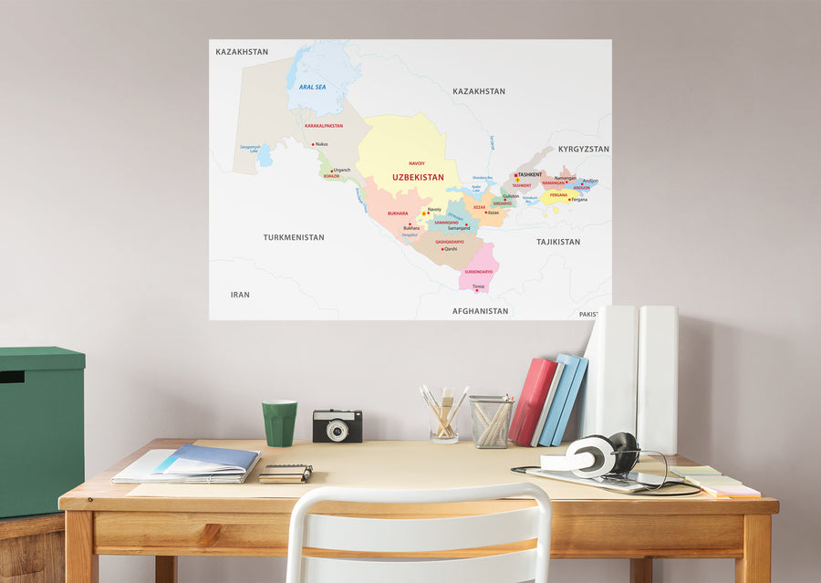 Maps of Asia: Uzbekistan Mural        -   Removable Wall   Adhesive Decal