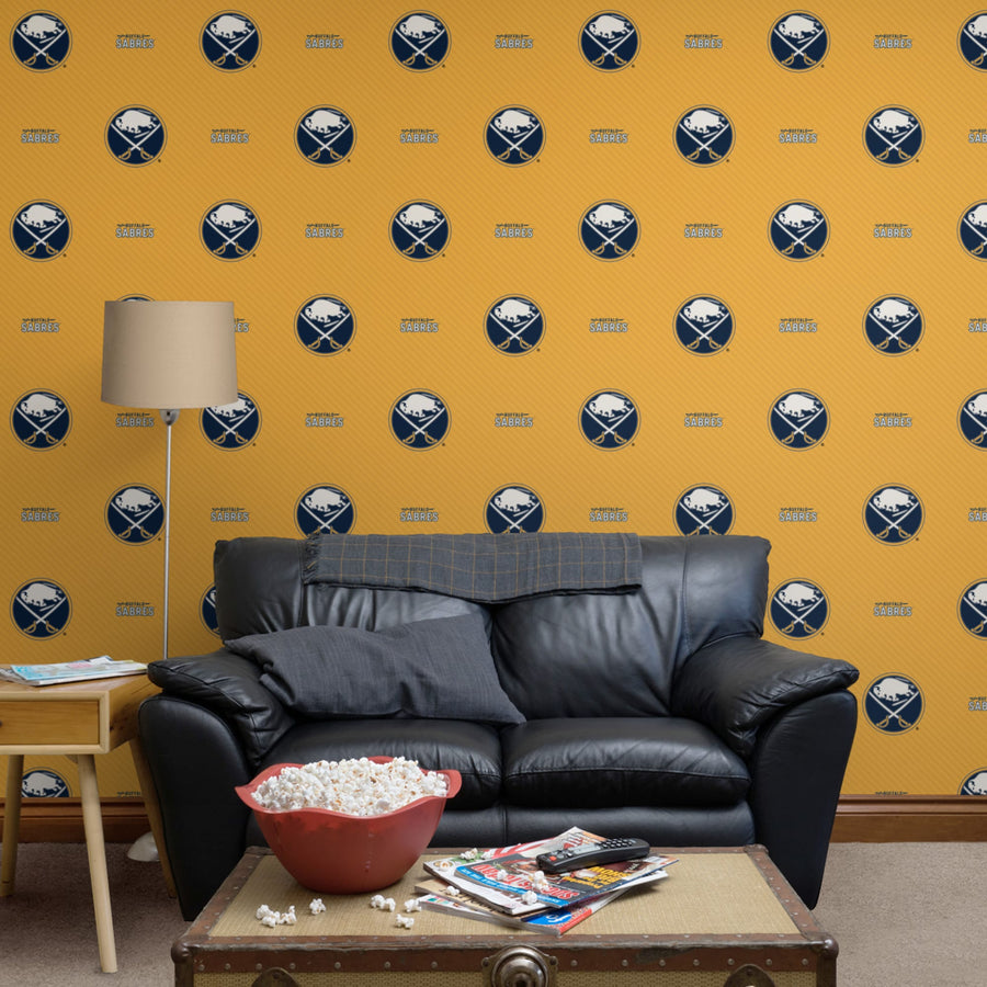 Buffalo Sabres (Yellow) - Stripes Pattern - Peel & Stick Wallpaper - Official NHL - Reusable Vinyl Wall Decals