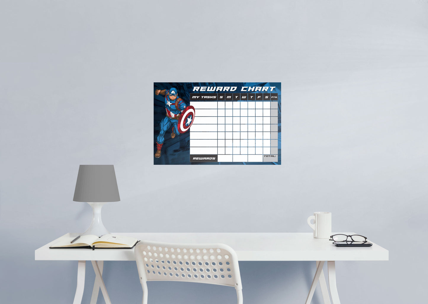 Avengers: CAPTAIN AMERICA Reward Chart Dry Erase        - Officially Licensed Marvel Removable Wall   Adhesive Decal