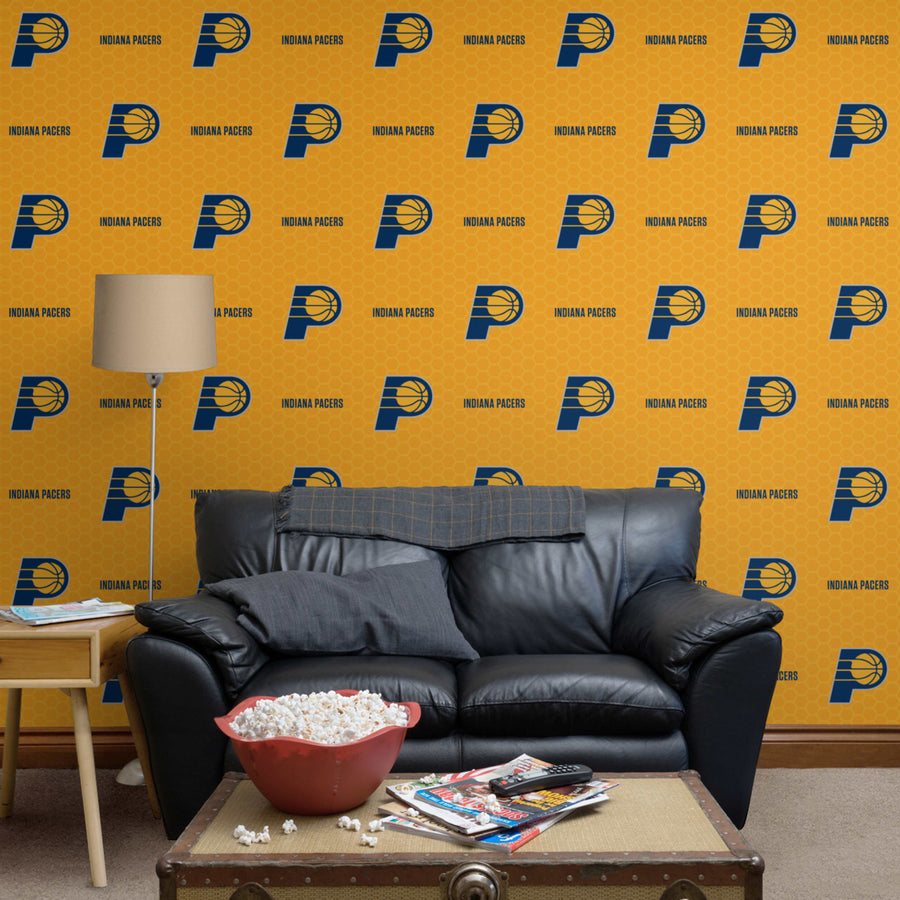 Indiana Pacers (Yellow) - Logo Pattern - Peel & Stick Wallpaper - Official NBA - Reusable Vinyl Wall Decals