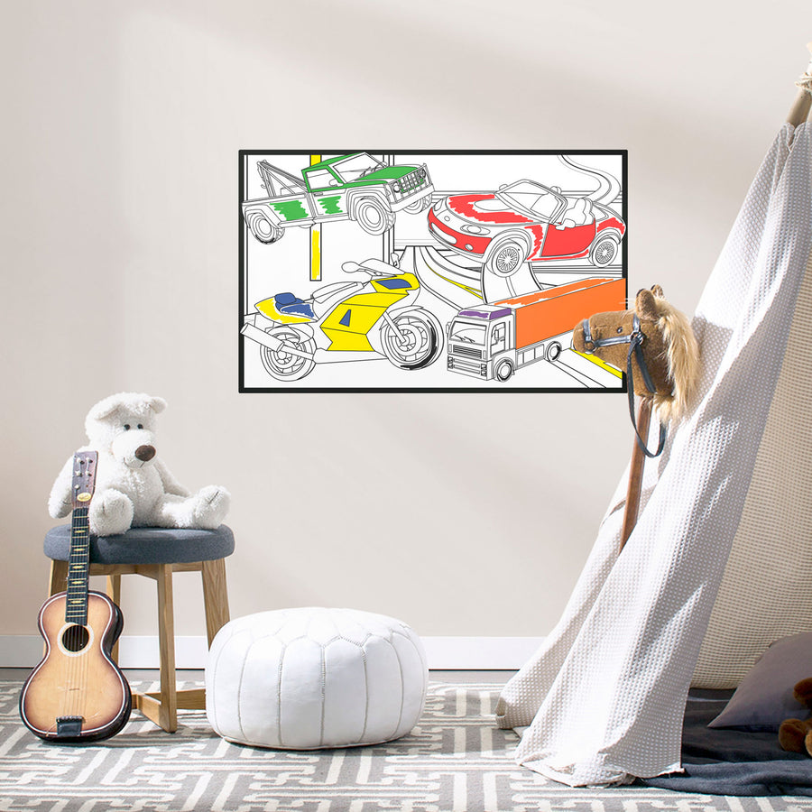 Coloring Sheet: Cars & Trucks - Removable Dry Erase Vinyl Decal