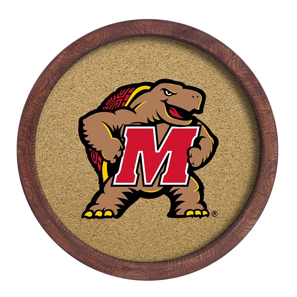 Maryland Terrapins: Mascot - "Faux" Barrel Framed Cork Board - The Fan-Brand