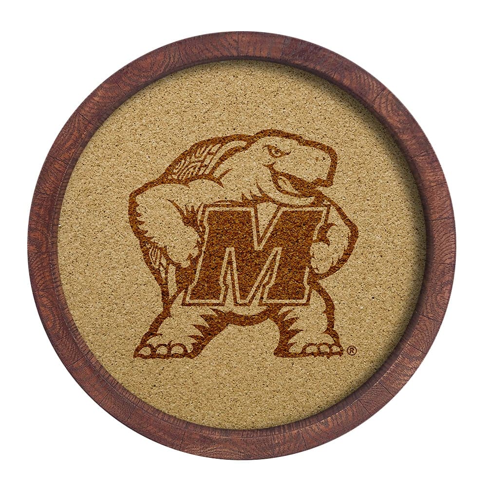 Maryland Terrapins: Mascot - "Faux" Barrel Framed Cork Board - The Fan-Brand