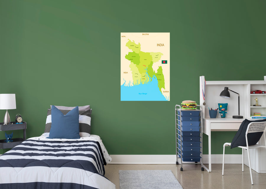 Maps of Asia: Bangladesh Mural        -   Removable Wall   Adhesive Decal