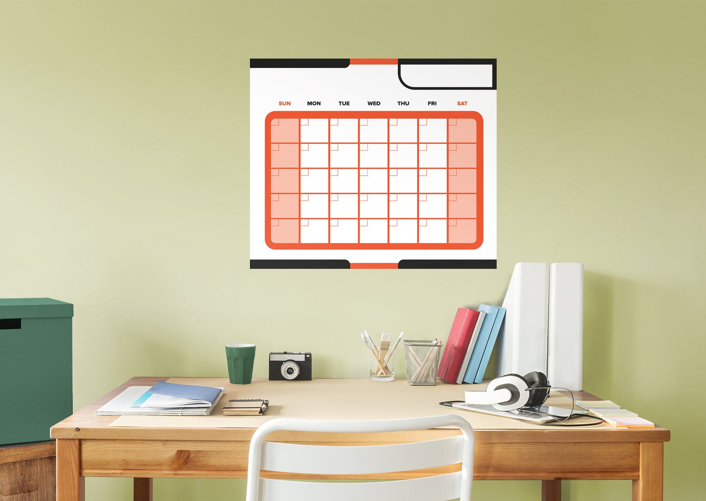 Calendars: Black and Red Modern One Month Calendar Dry Erase - Removable Adhesive Decal