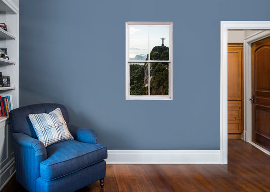 New Wonders: Christ the Redeemer Panoramic View Instant Windows        -   Removable Wall   Adhesive Decal