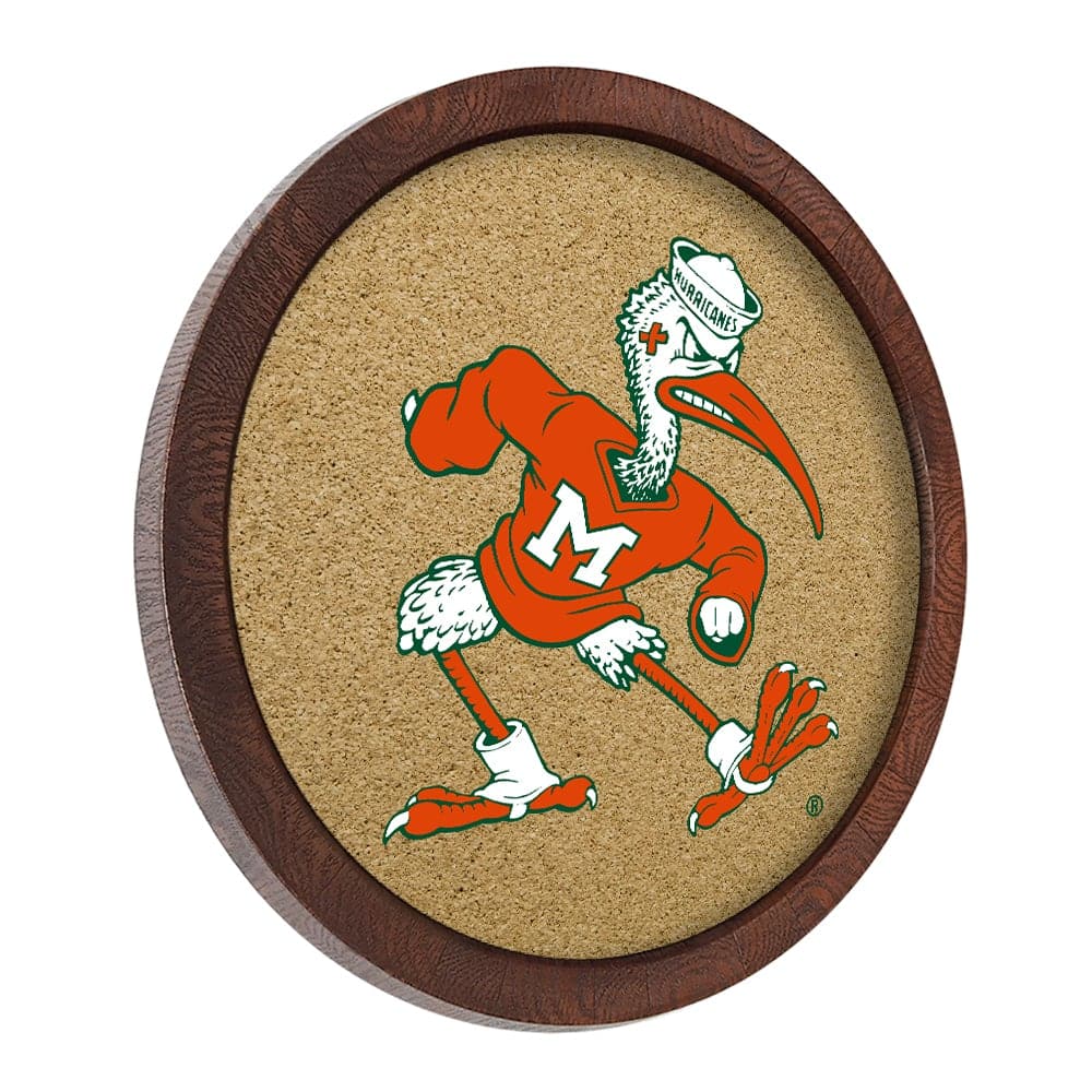 Miami Hurricanes: Mascot - "Faux" Barrel Framed Cork Board - The Fan-Brand