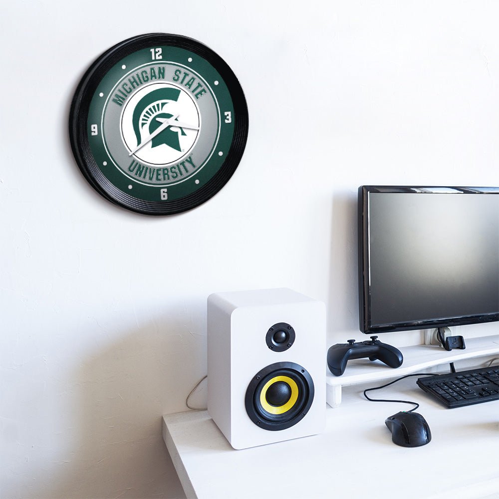 Michigan State Spartans: Ribbed Frame Wall Clock - The Fan-Brand