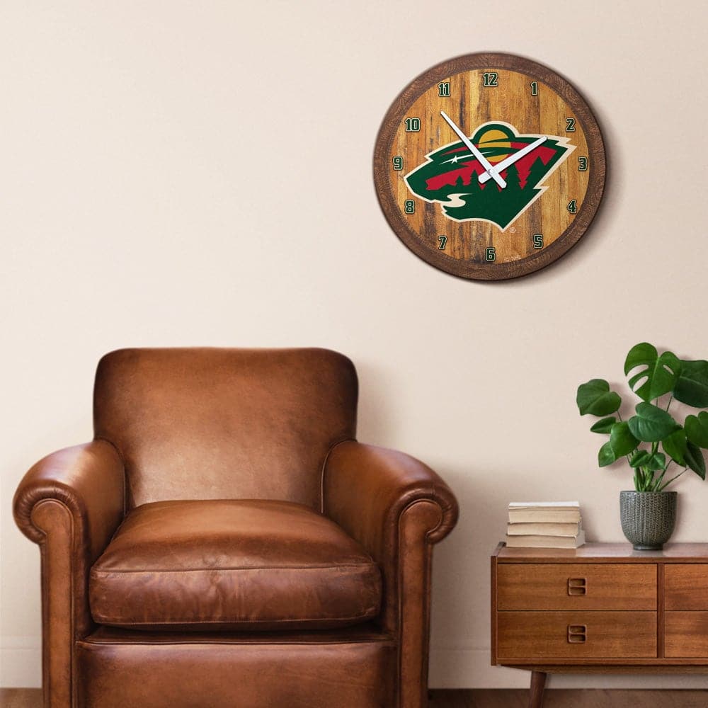 Minnesota Wild: "Faux" Barrel Top Wall Clock - The Fan-Brand