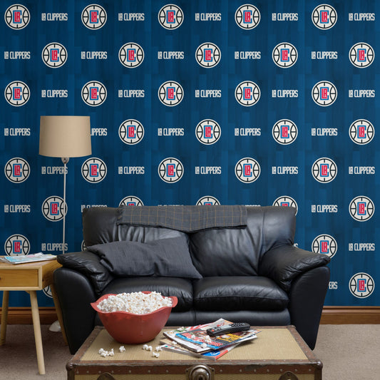 Los Angeles Clippers (Blue): Hardwood Pattern - Officially Licensed NBA Peel & Stick Wallpaper