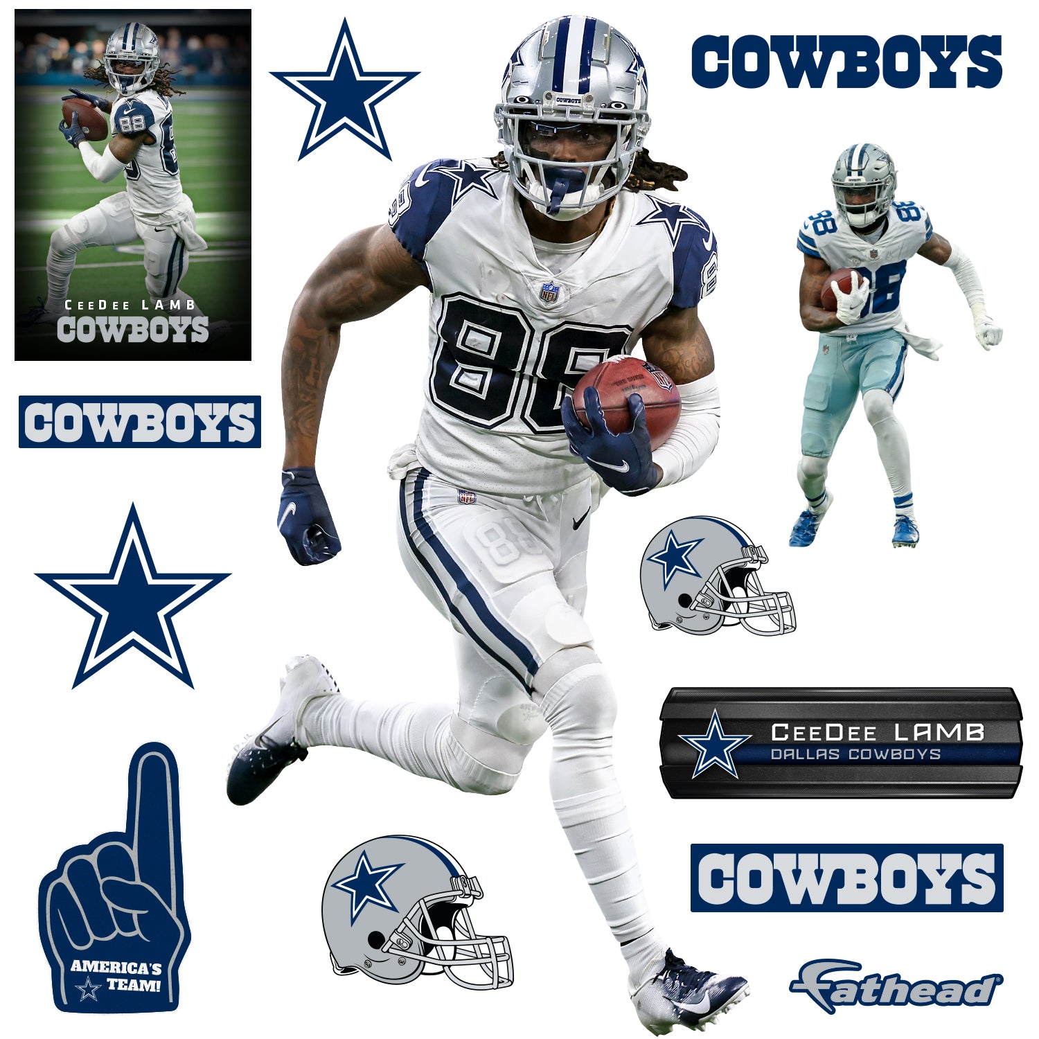 Dallas Cowboys: CeeDee Lamb 2022 - NFL Removable Adhesive Wall Decal Giant Athlete +2 Wall Decals 26'W x 51'H
