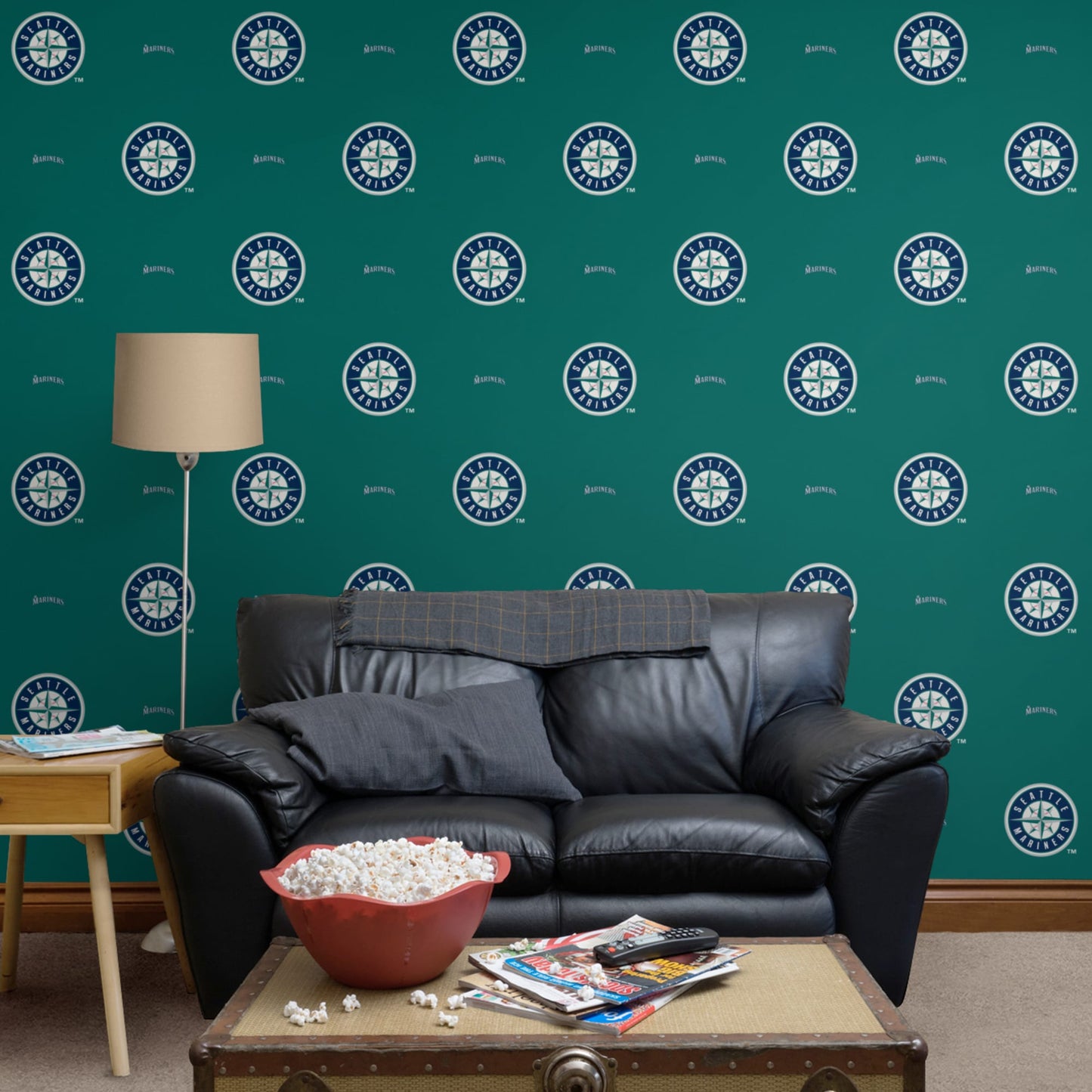 Seattle Mariners (Teal): Logo Pattern - Officially Licensed MLB Peel & Stick Wallpaper