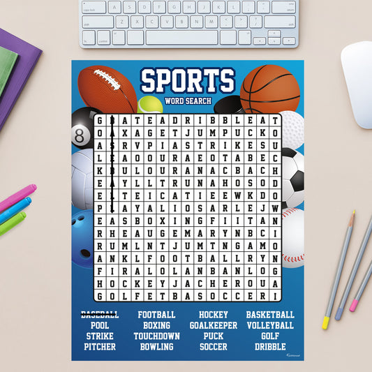 Word Search: Sports - Removable Dry Erase Vinyl Decal