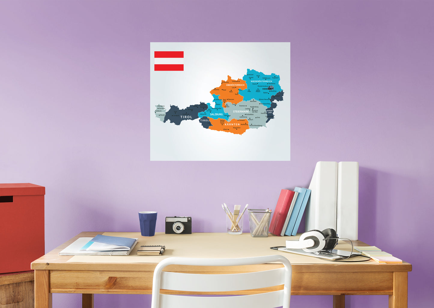 Maps of Europe: Austria Mural        -   Removable Wall   Adhesive Decal