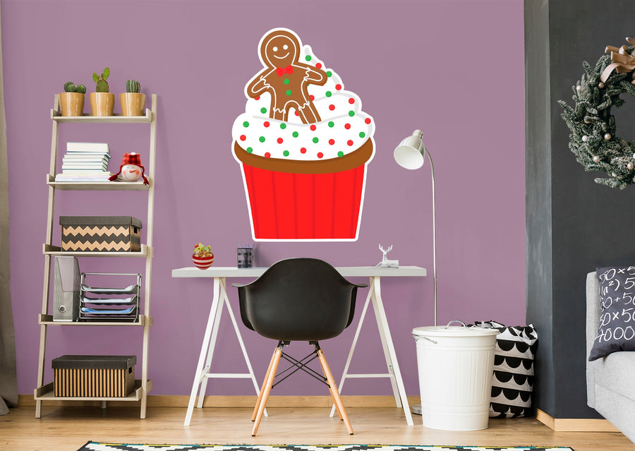 Christmas: Gingerbread Man in Cupcake Icon - Removable Adhesive Decal