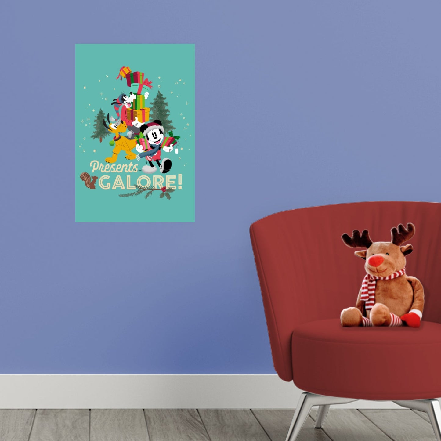 Mickey and Friends Festive Cheer: Mickey, Pluto, Goofy Presents Galore Mural - Officially Licensed Disney Removable Adhesive Decal