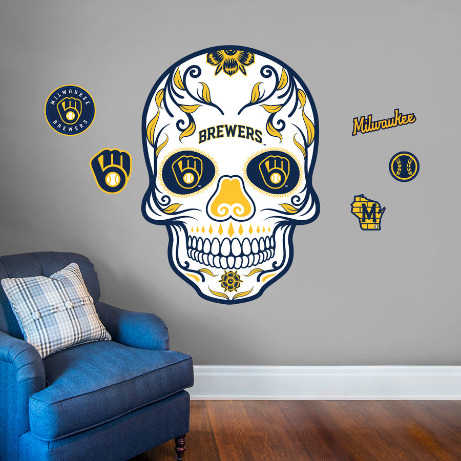 Milwaukee Brewers - RealBig Sugar Skull Collection - Official MLB - Reusable Vinyl Wall Decals