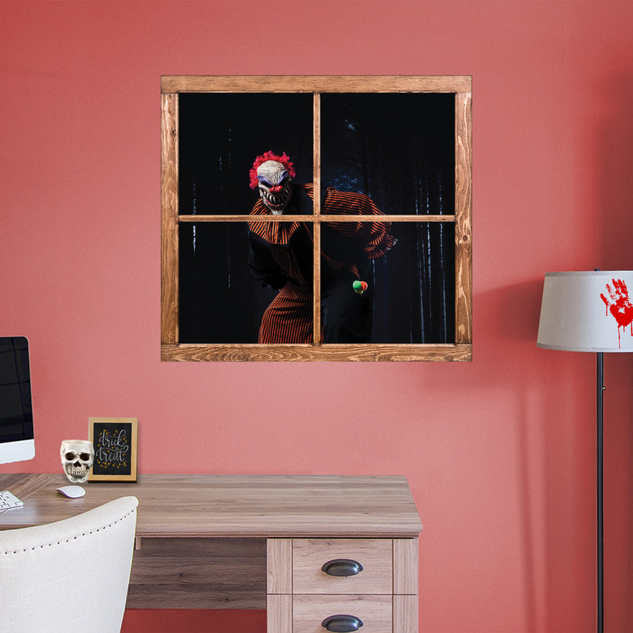 Scary Clowns:  Red Hair Scary Clown Instant Window        -   Removable     Adhesive Decal