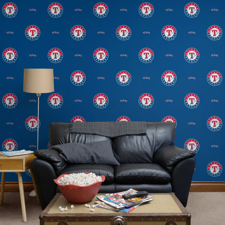 Texas Rangers (Blue) - Logo Pattern - Peel & Stick Wallpaper - Official MLB - Reusable Vinyl Wall Decals