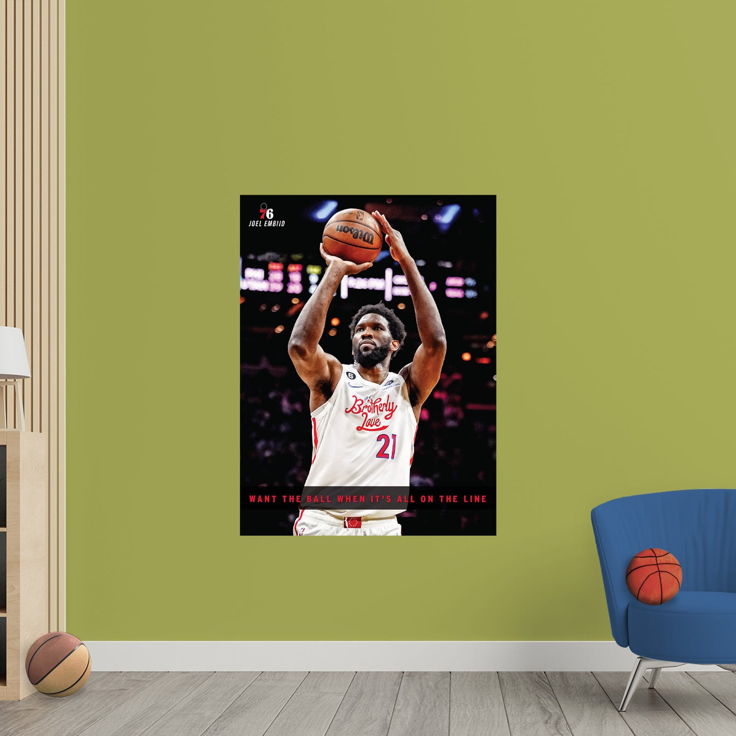 Philadelphia 76ers: Joel Embiid Shooting Motivational Poster - Officially Licensed NBA Removable Adhesive Decal