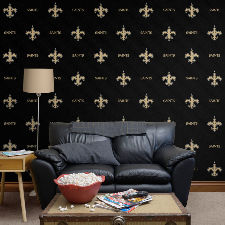 New Orleans Saints (Black) - Line Pattern - Peel & Stick Wallpaper - Official NFL - Reusable Vinyl Wall Decals