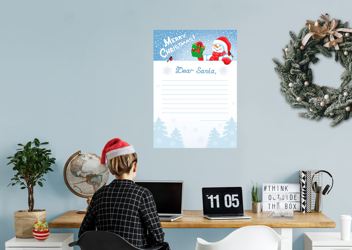 Christmas: Snowman Dry Erase        -   Removable     Adhesive Decal