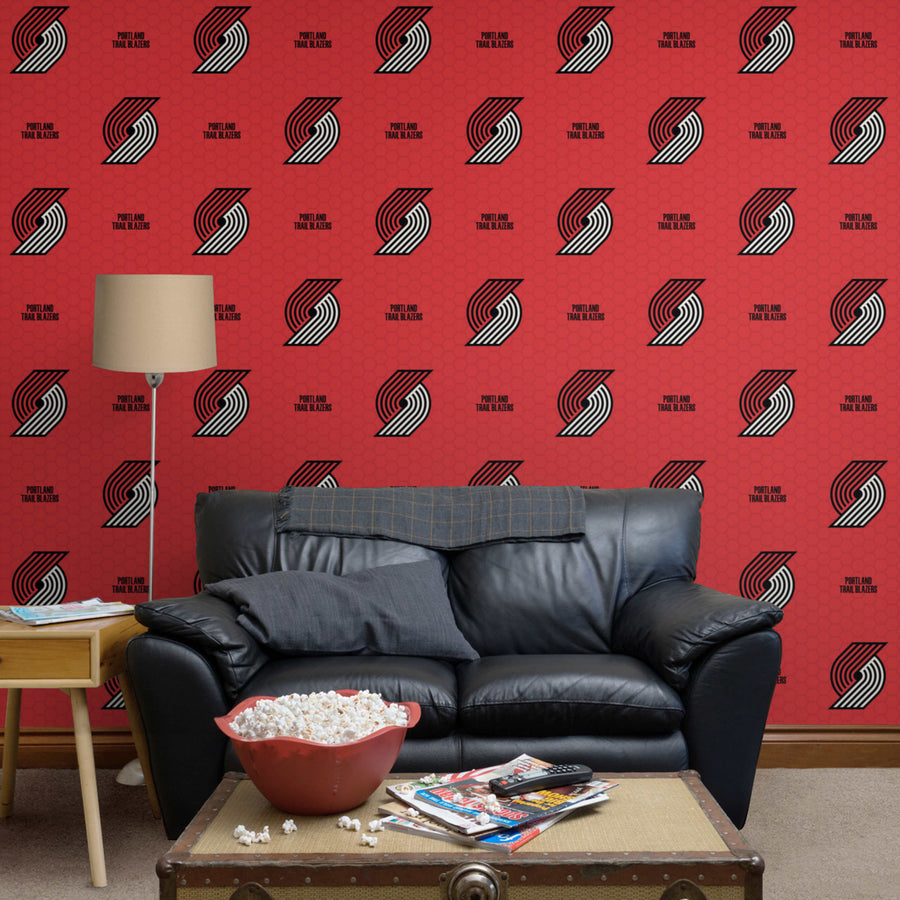 Portland Trail Blazers (Red) - Logo Pattern - Peel & Stick Wallpaper - Official NBA - Reusable Vinyl Wall Decals