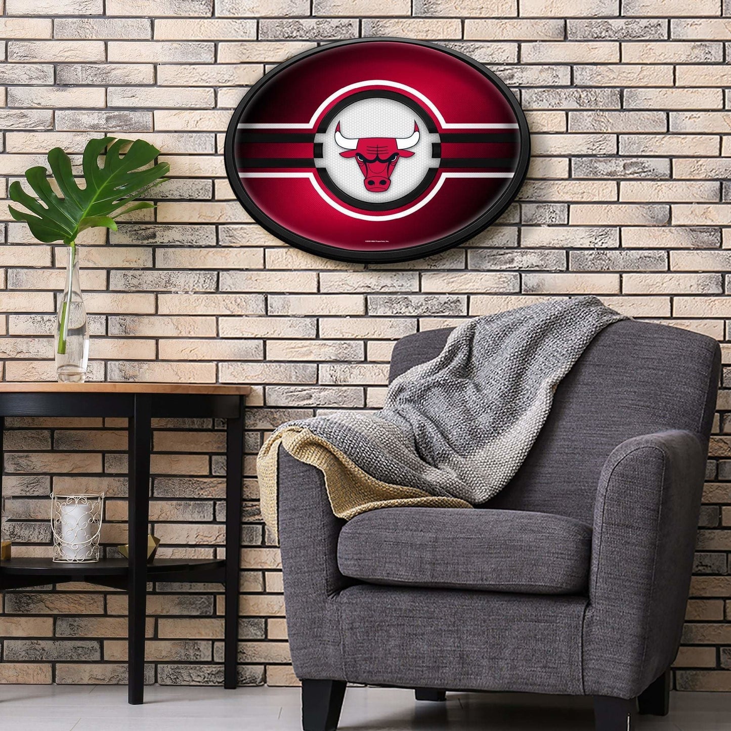 Chicago Bulls: Oval Slimline Lighted Wall Sign - The Fan-Brand