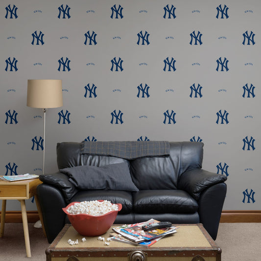 New York Yankees (Gray): Logo Pattern - Officially Licensed MLB Peel & Stick Wallpaper