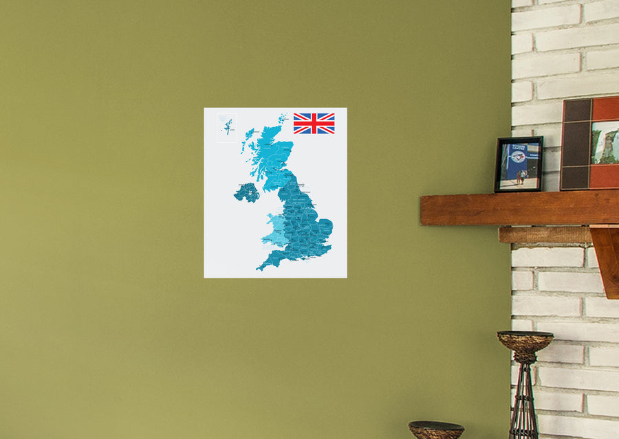 Maps of Europe: United Kingdom Mural        -   Removable Wall   Adhesive Decal