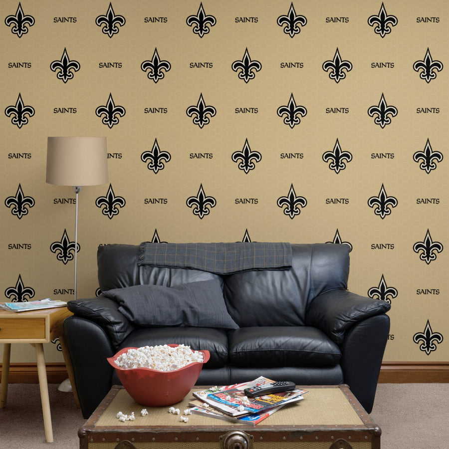 New Orleans Saints (Gold) - Logo Pattern - Peel & Stick Wallpaper - Official NFL - Reusable Vinyl Wall Decals