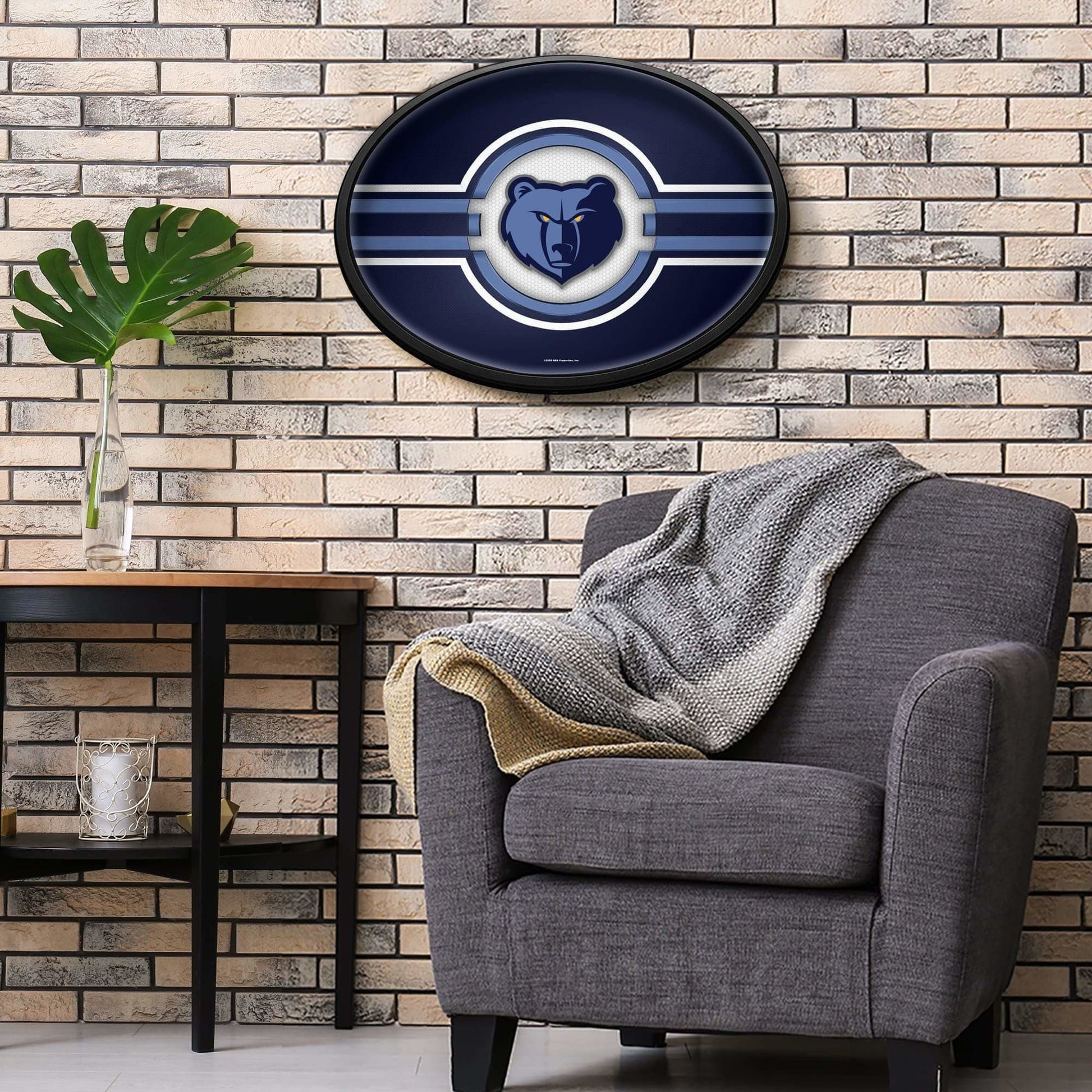 Memphis Grizzlies: Oval Slimline Lighted Wall Sign - The Fan-Brand
