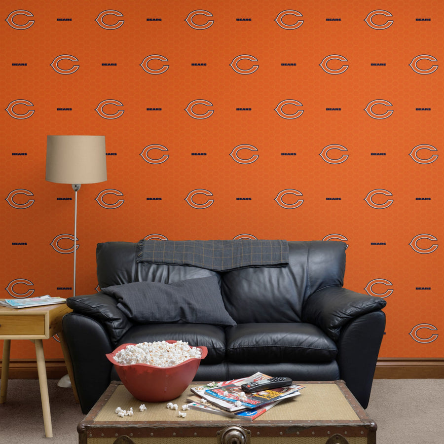 Chicago Bears (Orange) - Logo Pattern - Peel & Stick Wallpaper - Official NFL - Reusable Vinyl Wall Decals