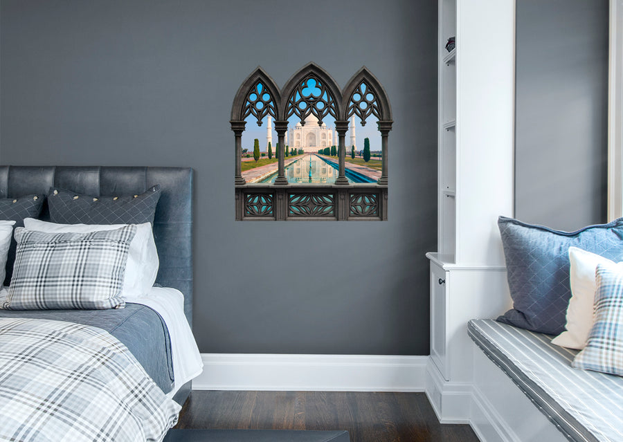 New Wonders: Taj Mahal Day View Instant Windows        -   Removable Wall   Adhesive Decal