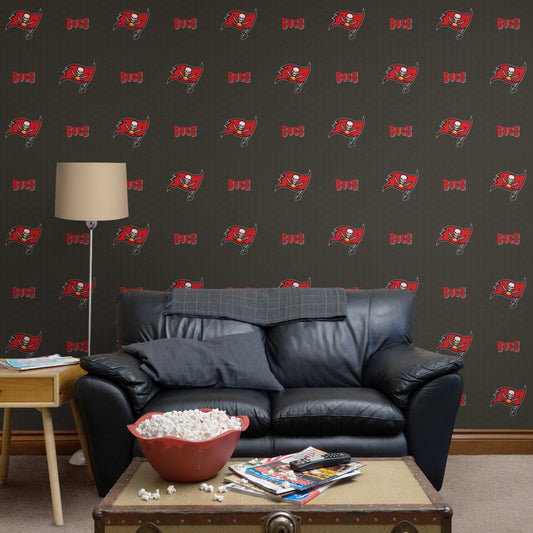 Tampa Bay Buccaneers (Gray): Logo Pattern - Officially Licensed NFL Peel & Stick Wallpaper