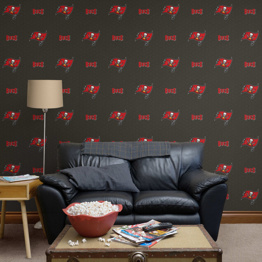 Tampa Bay Buccaneers (Gray) - Logo Pattern - Peel & Stick Wallpaper - Official NFL - Reusable Vinyl Wall Decals